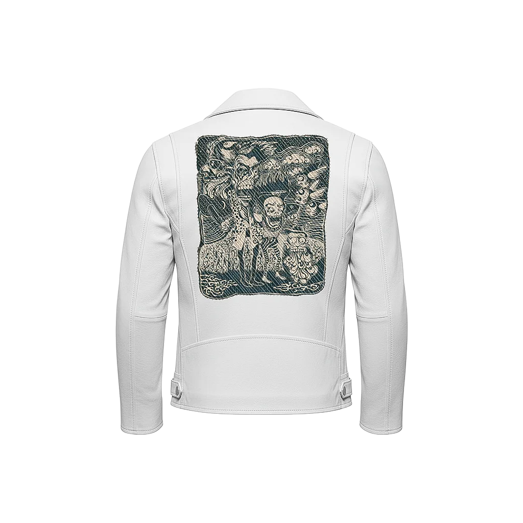 Surreal Skulls Intricate Tapestry Leather Jacket