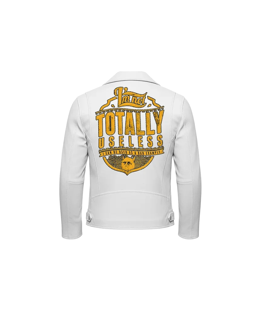 Totally Useless Funny Quote Leather Moto Jacket