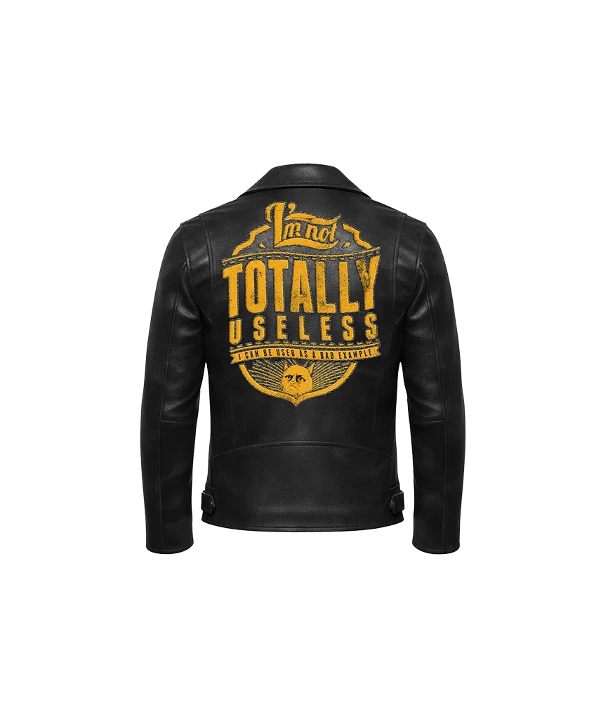 Totally Useless Funny Quote Leather Moto Jacket