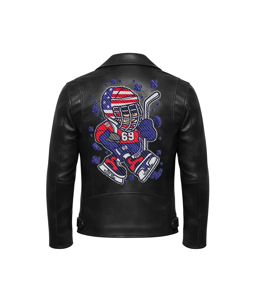USA Hockey #69 Mascot Embroidered Leather Jacket