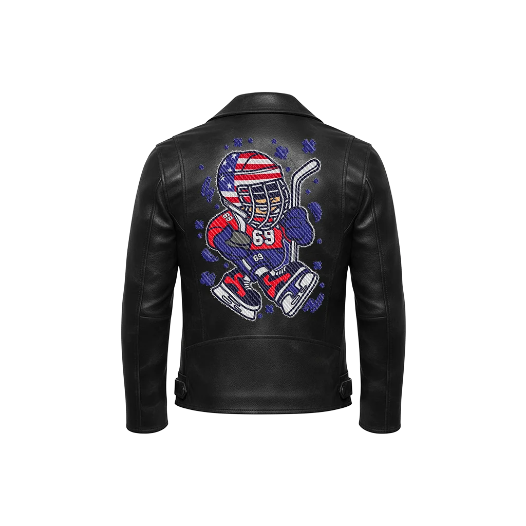 USA Hockey #69 Mascot Embroidered Leather Jacket