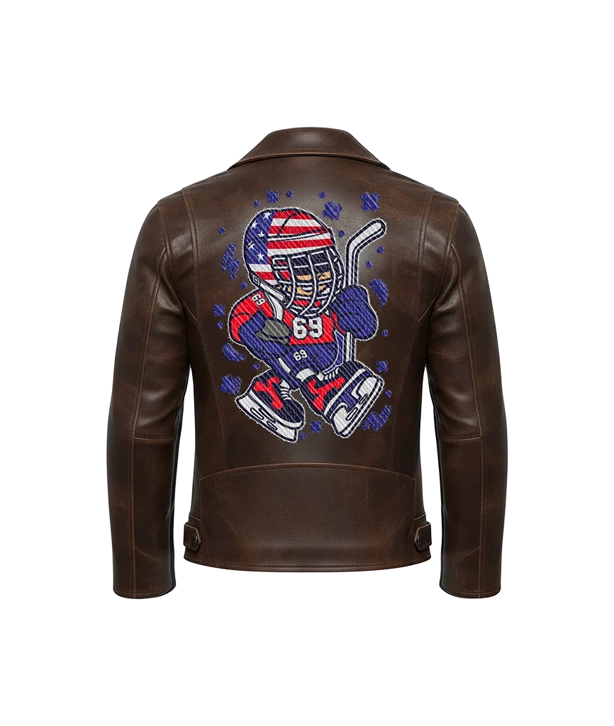 USA Hockey #69 Mascot Embroidered Leather Jacket