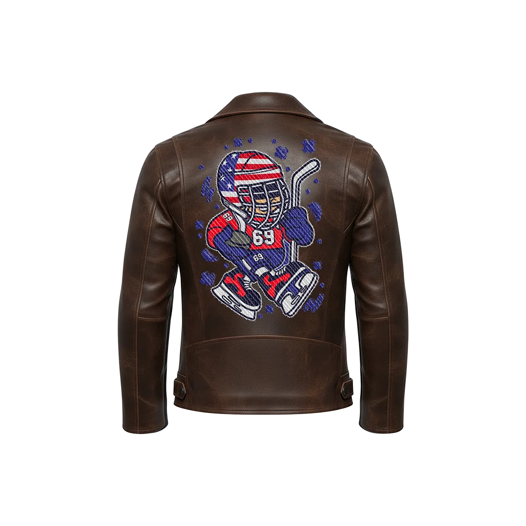 USA Hockey #69 Mascot Embroidered Leather Jacket