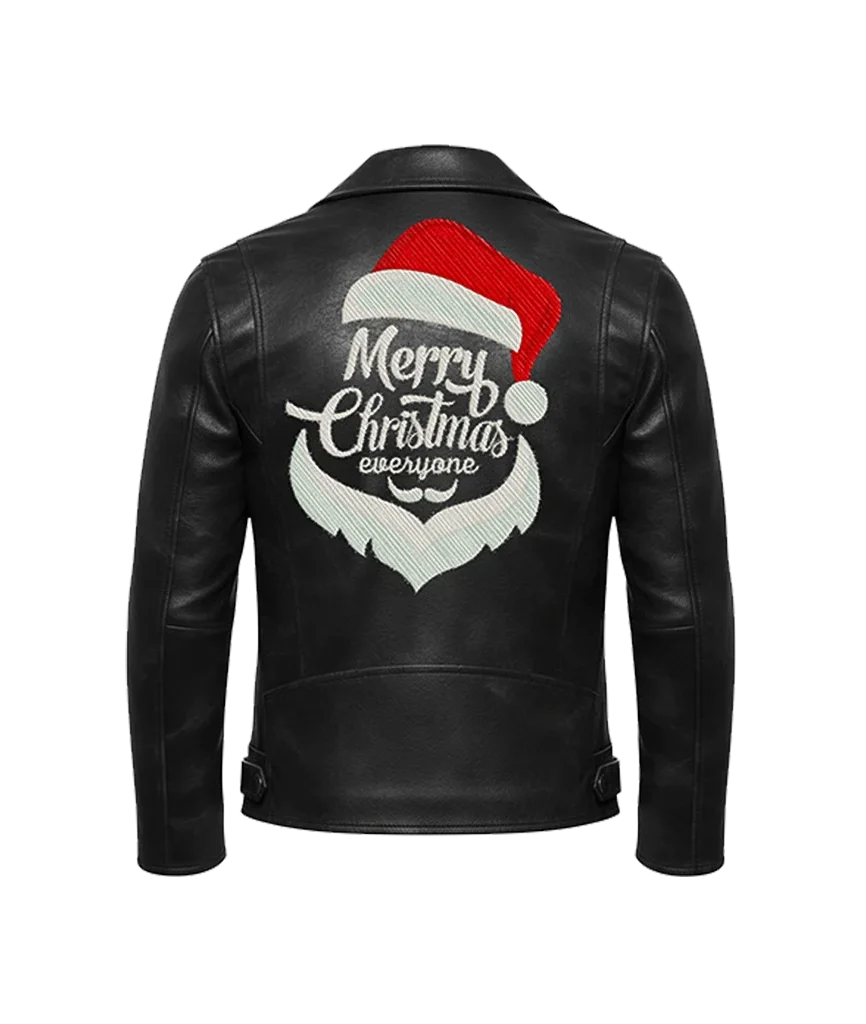 “Merry Christmas Everyone” Santa Hat Leather Jacket