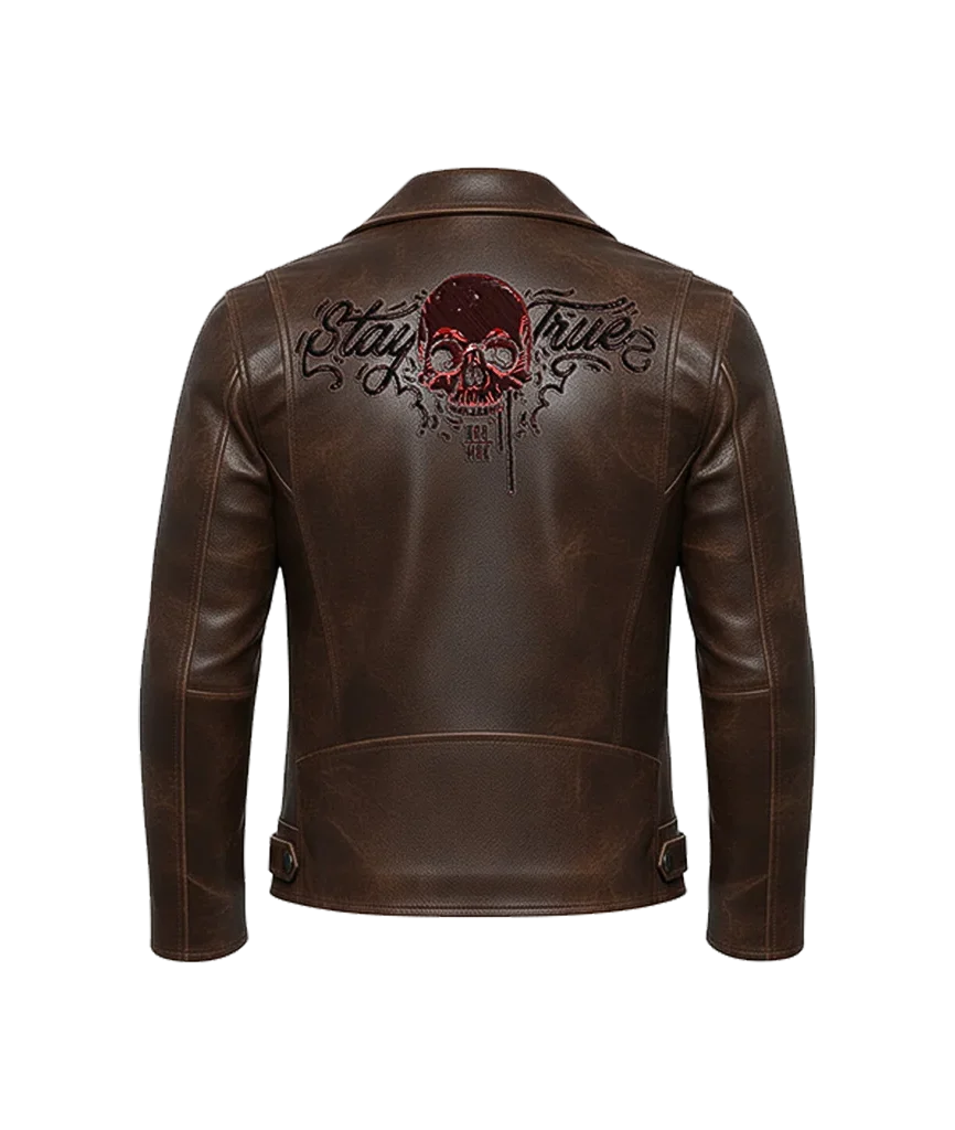 “Stay True” Red Skull Leather Jacket