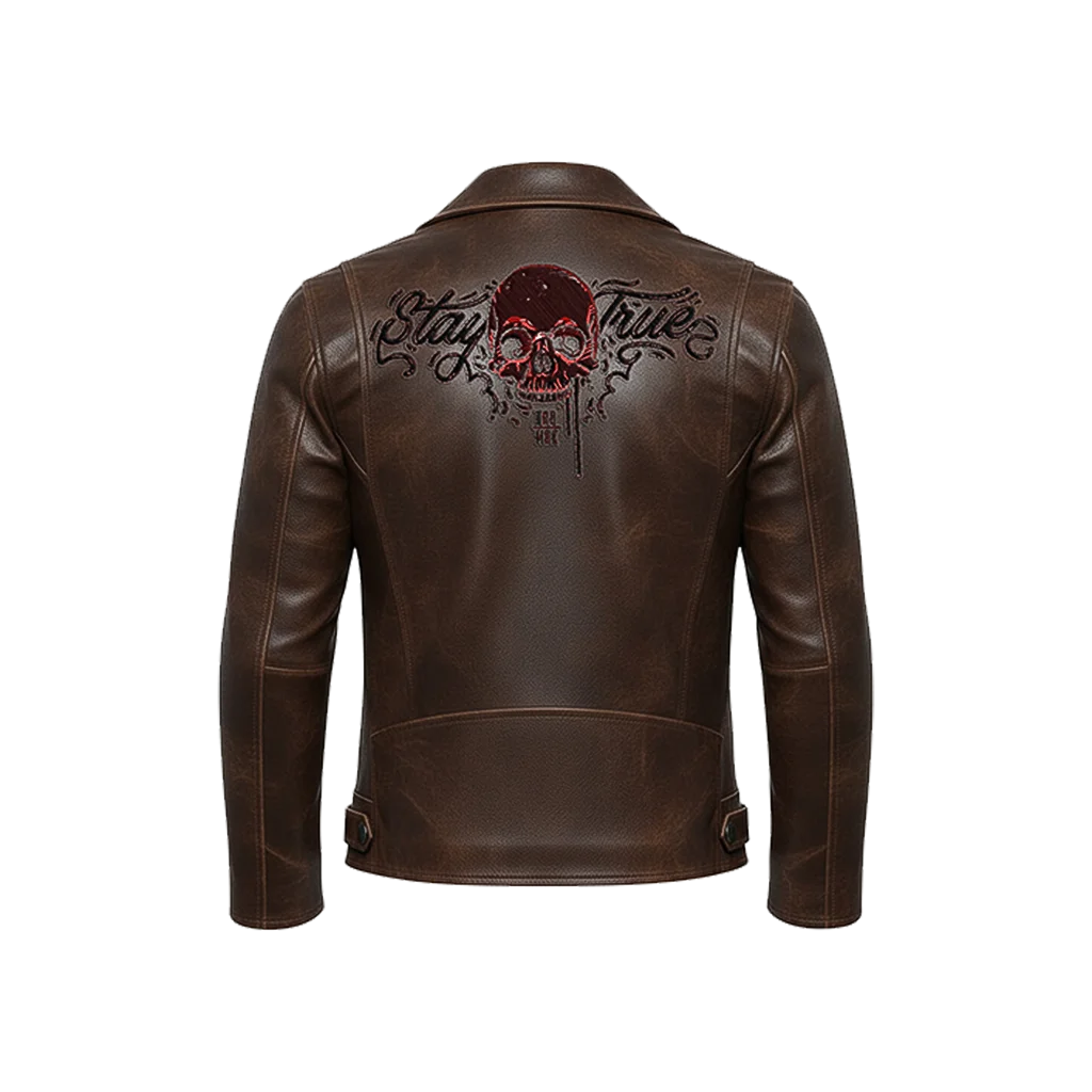 “Stay True” Red Skull Leather Jacket