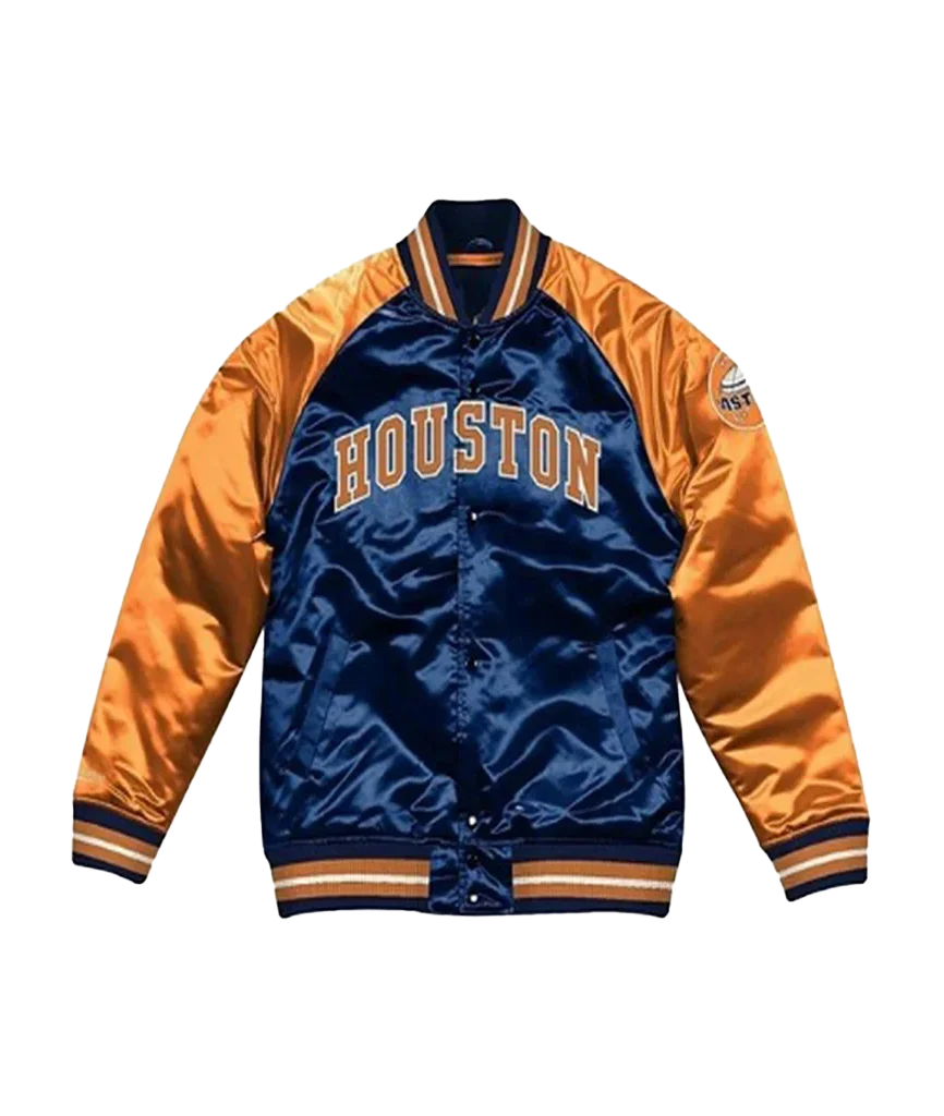 Houston Astros Navy and Orange Satin Varsity Jacket