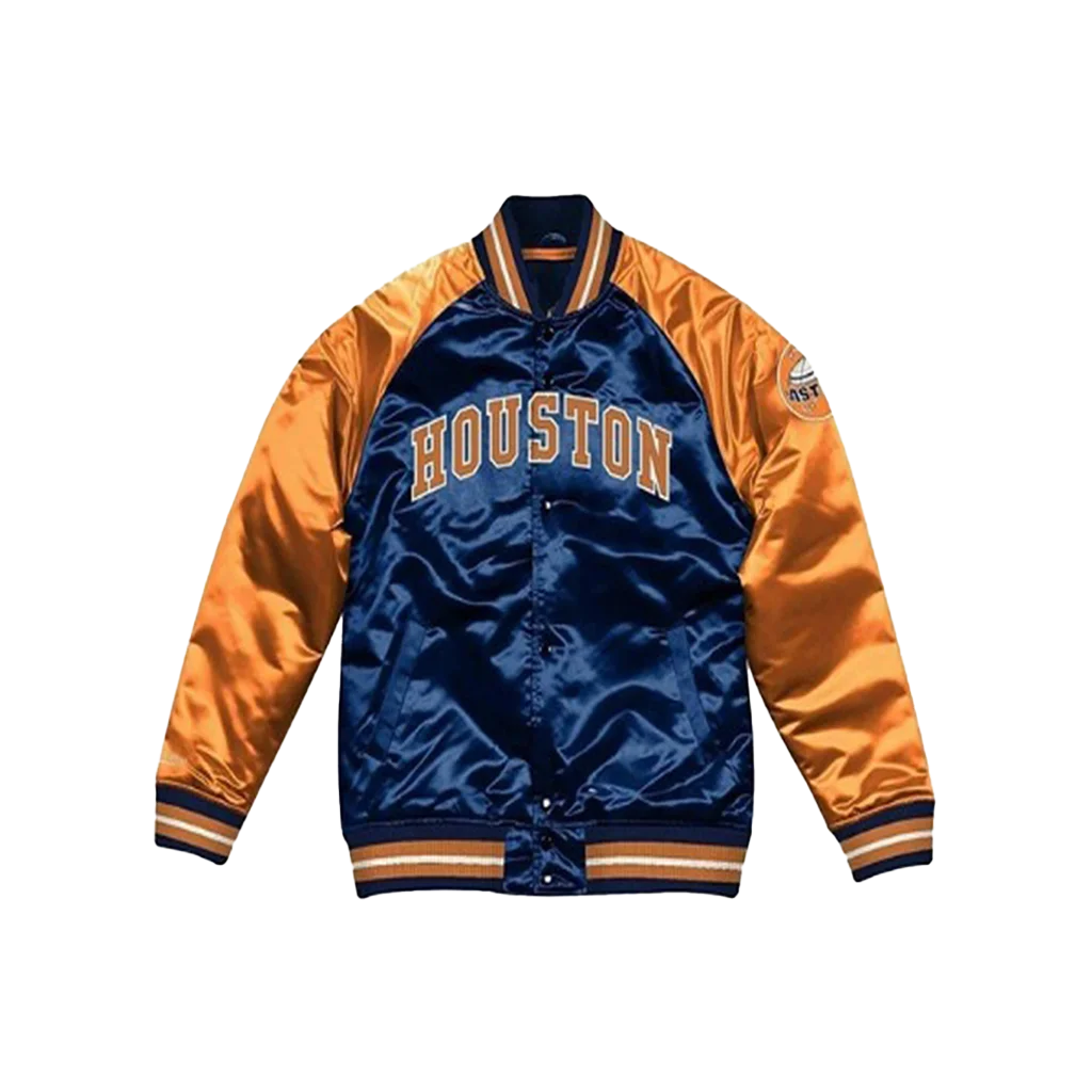 Houston Astros Navy and Orange Satin Varsity Jacket
