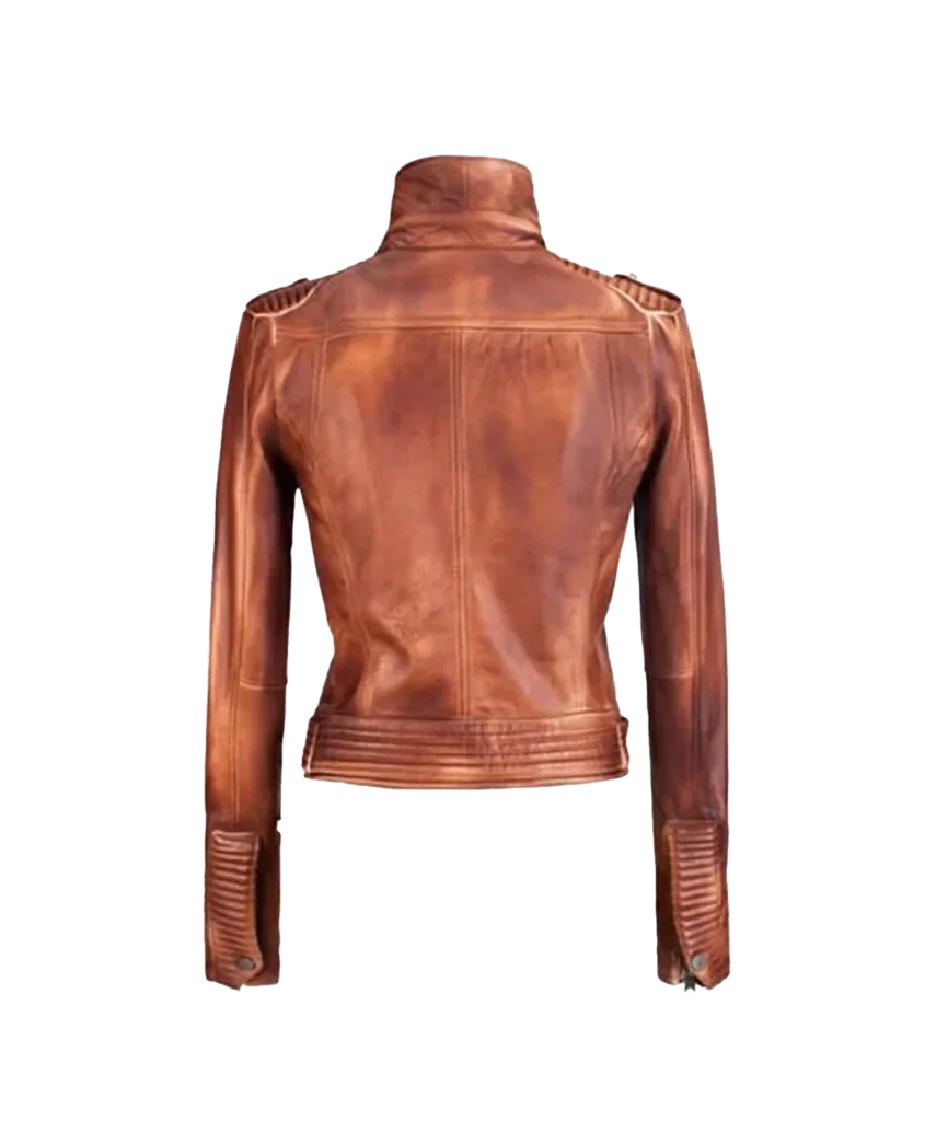 Women’s Vintage Distressed Brown Leather Moto Jacket