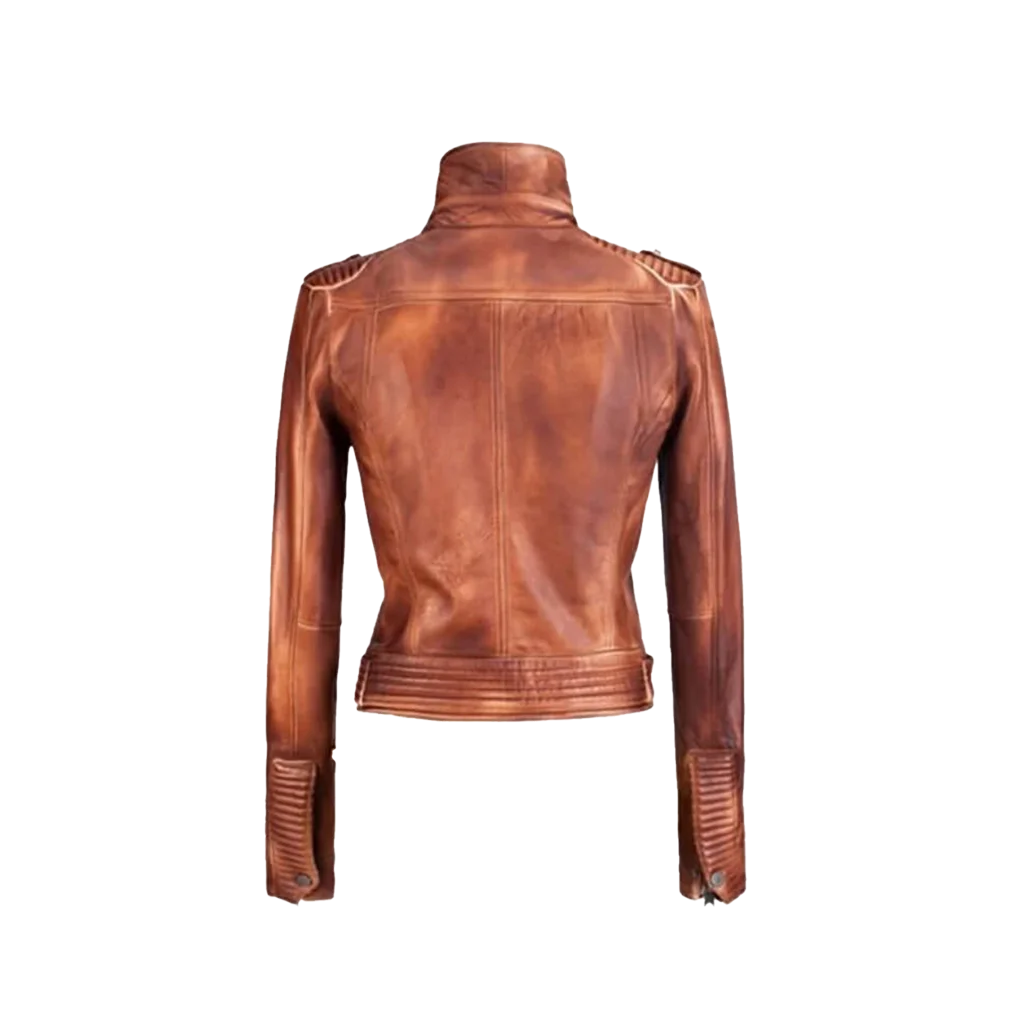 Women’s Vintage Distressed Brown Leather Moto Jacket