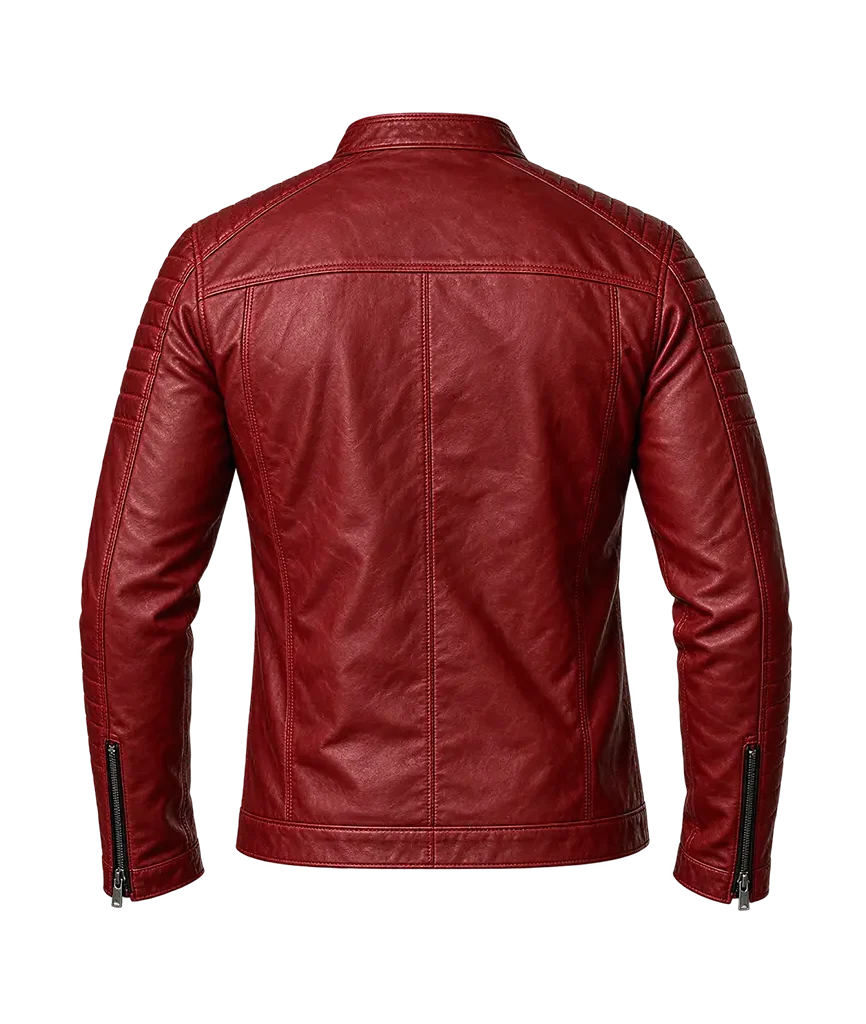Men’s Vintage Red Quilted Leather Motorcycle Jacket