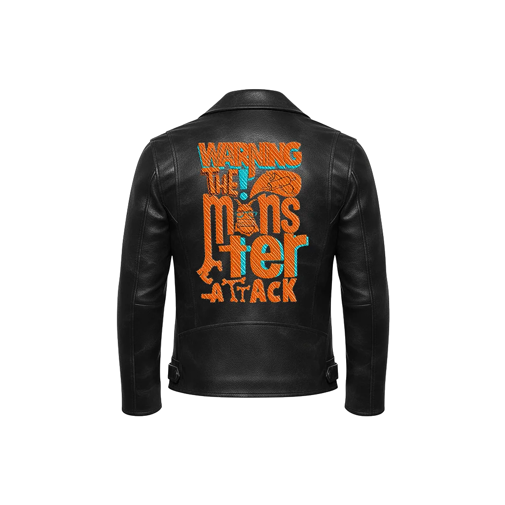 Warning The Monster Attack Typography Leather Jacket