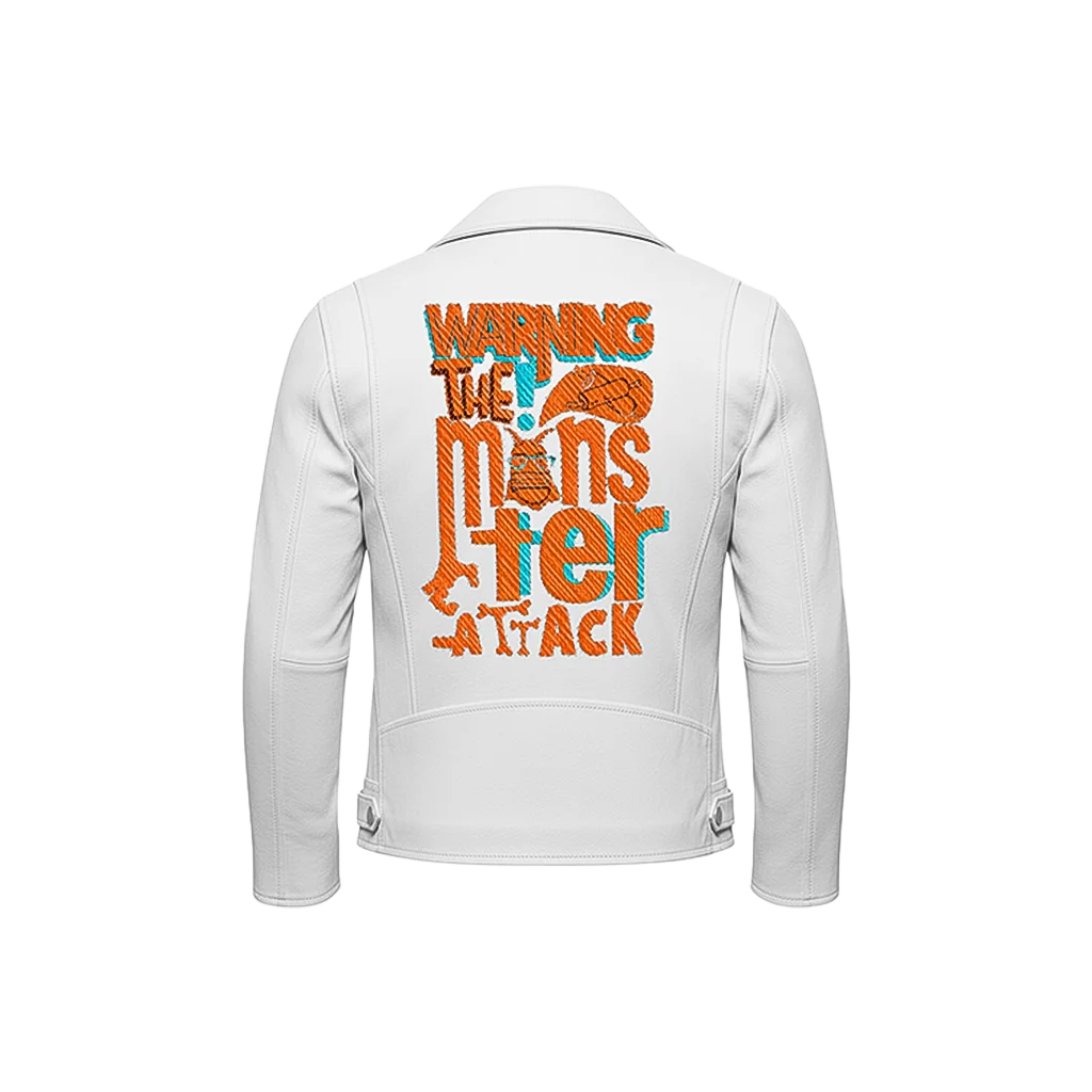 Warning The Monster Attack Typography Leather Jacket