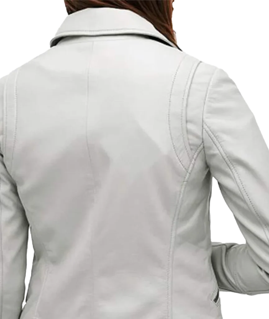 Women’s White Leather Asymmetrical Moto Jacket