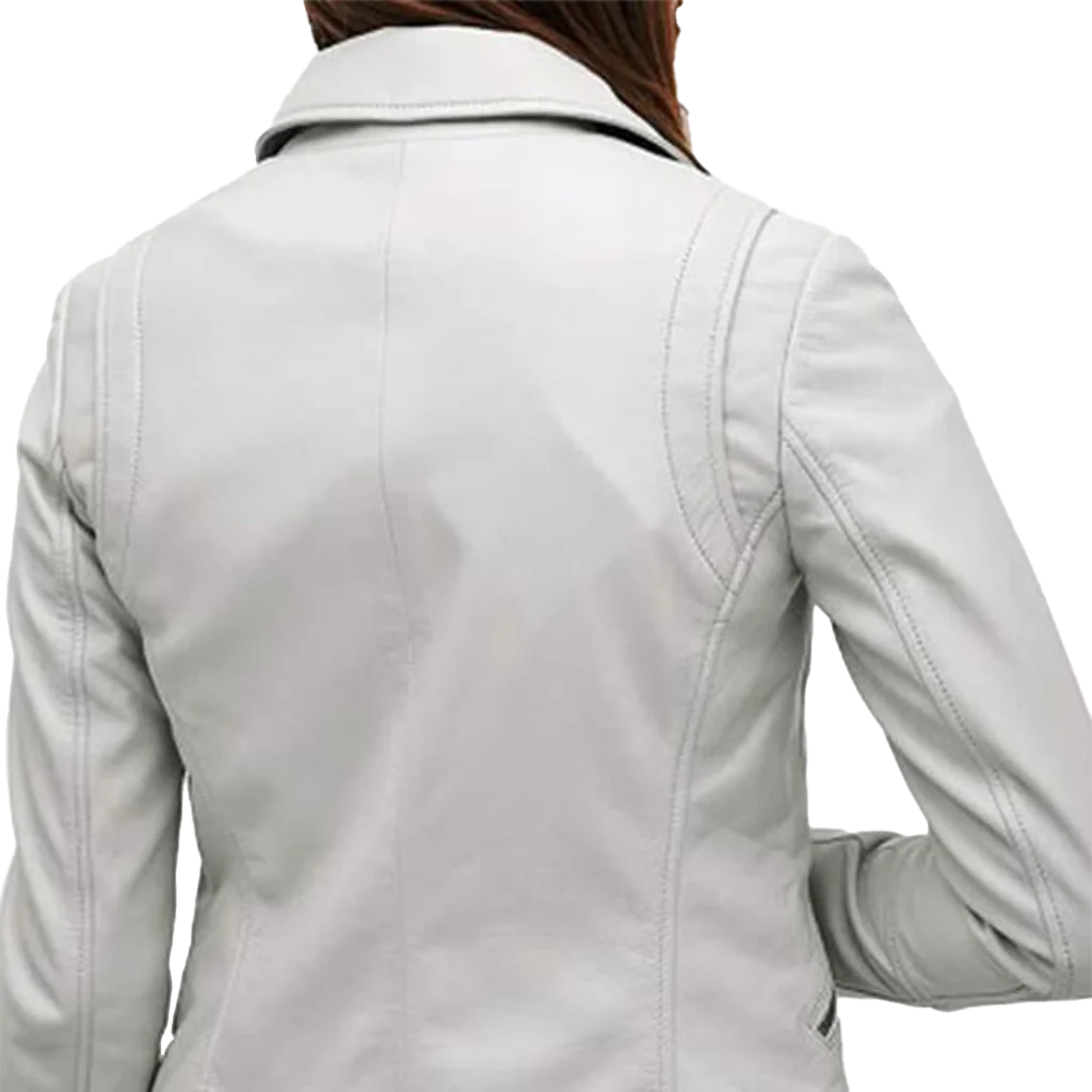 Women’s White Leather Asymmetrical Moto Jacket