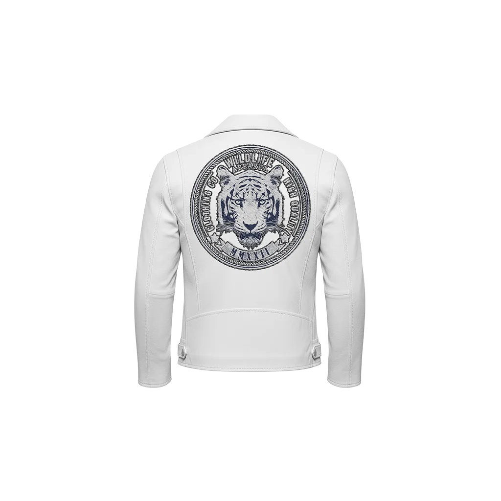 Wildlife Apparel White Tiger Embroidered Leather Jacket