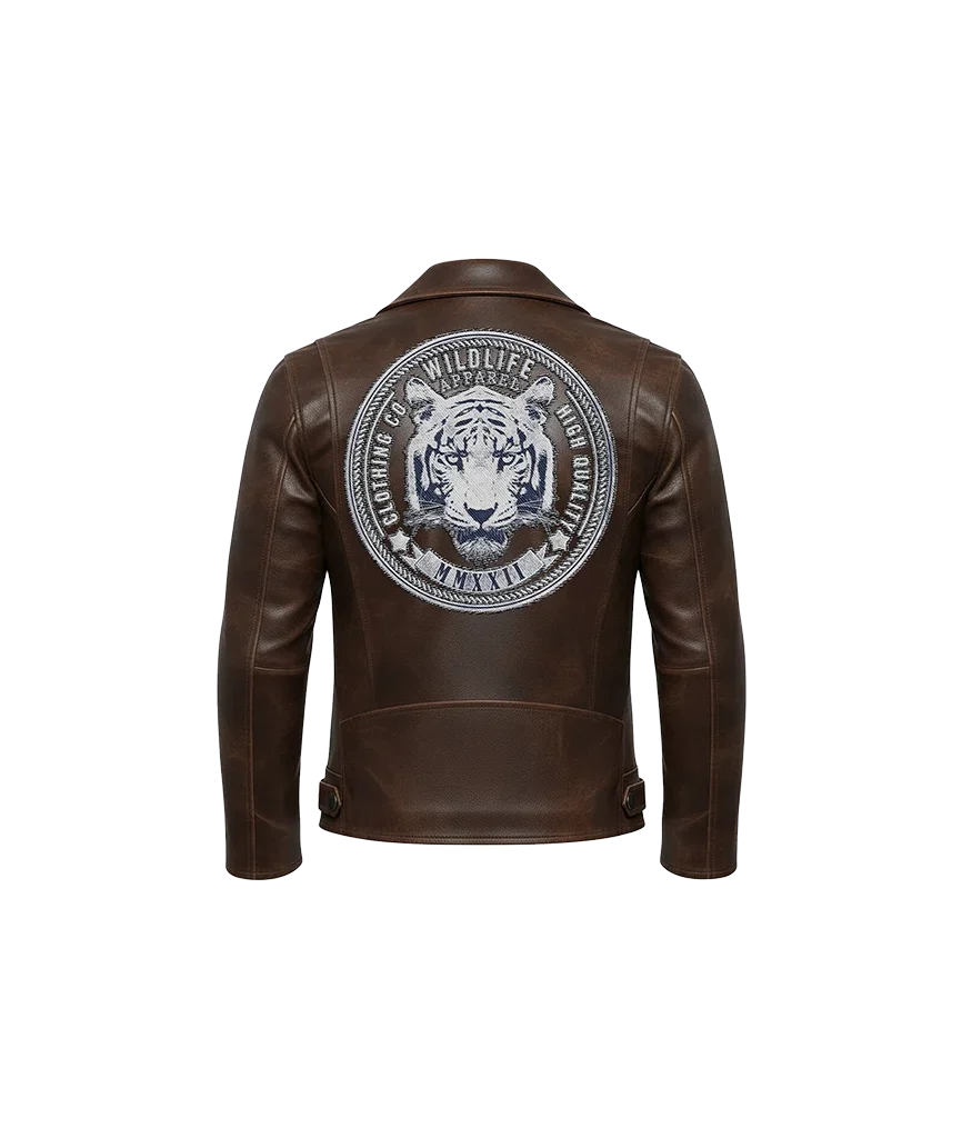 Wildlife Apparel White Tiger Embroidered Leather Jacket