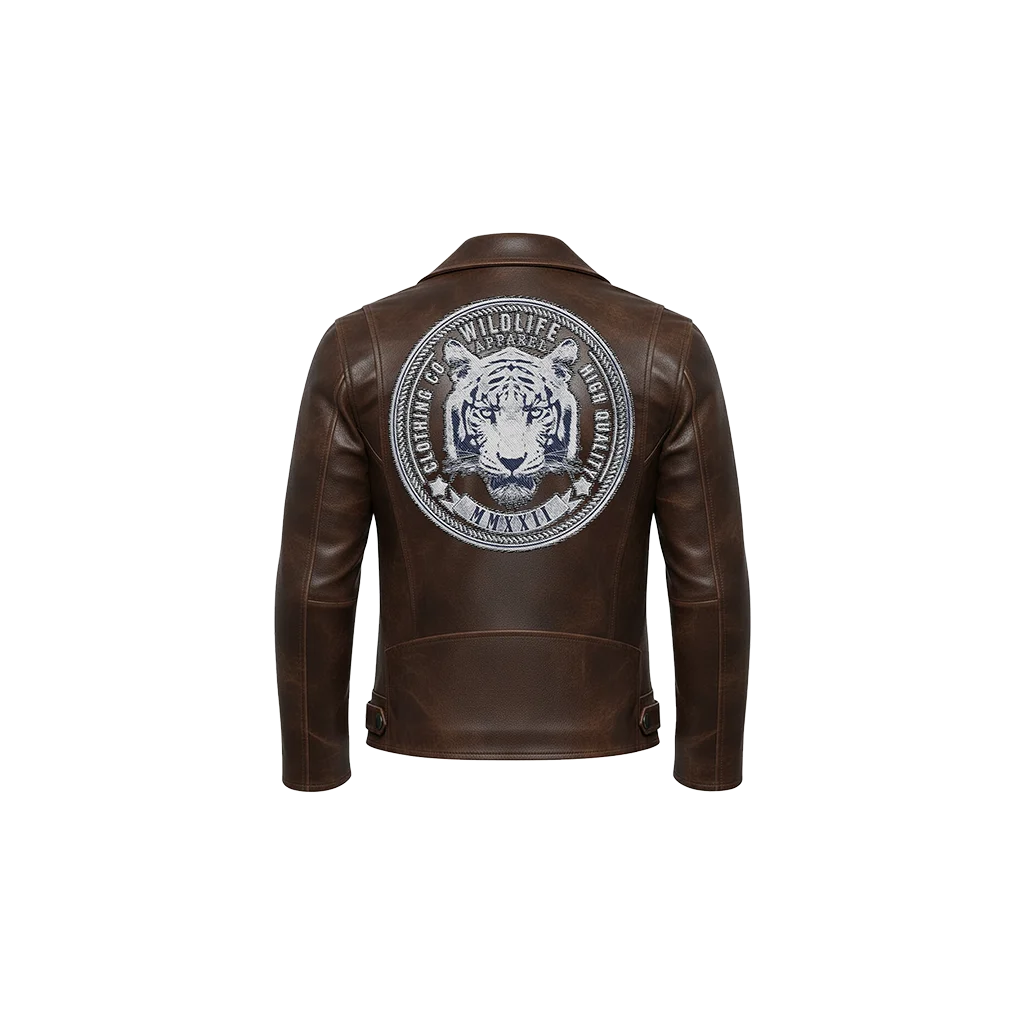 Wildlife Apparel White Tiger Embroidered Leather Jacket