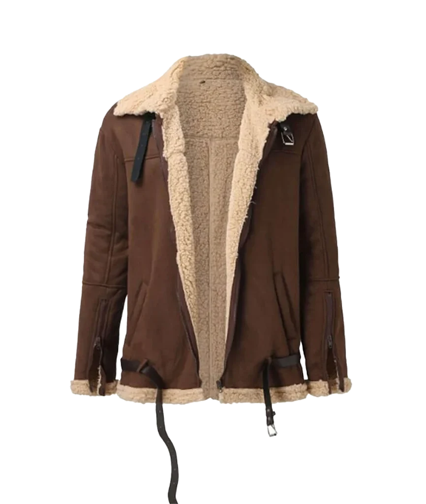 Men’s Winter Sherpa-Lined Suede Aviator Bomber Jacket