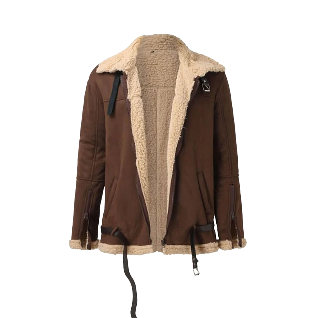 Men’s Winter Sherpa-Lined Suede Aviator Bomber Jacket