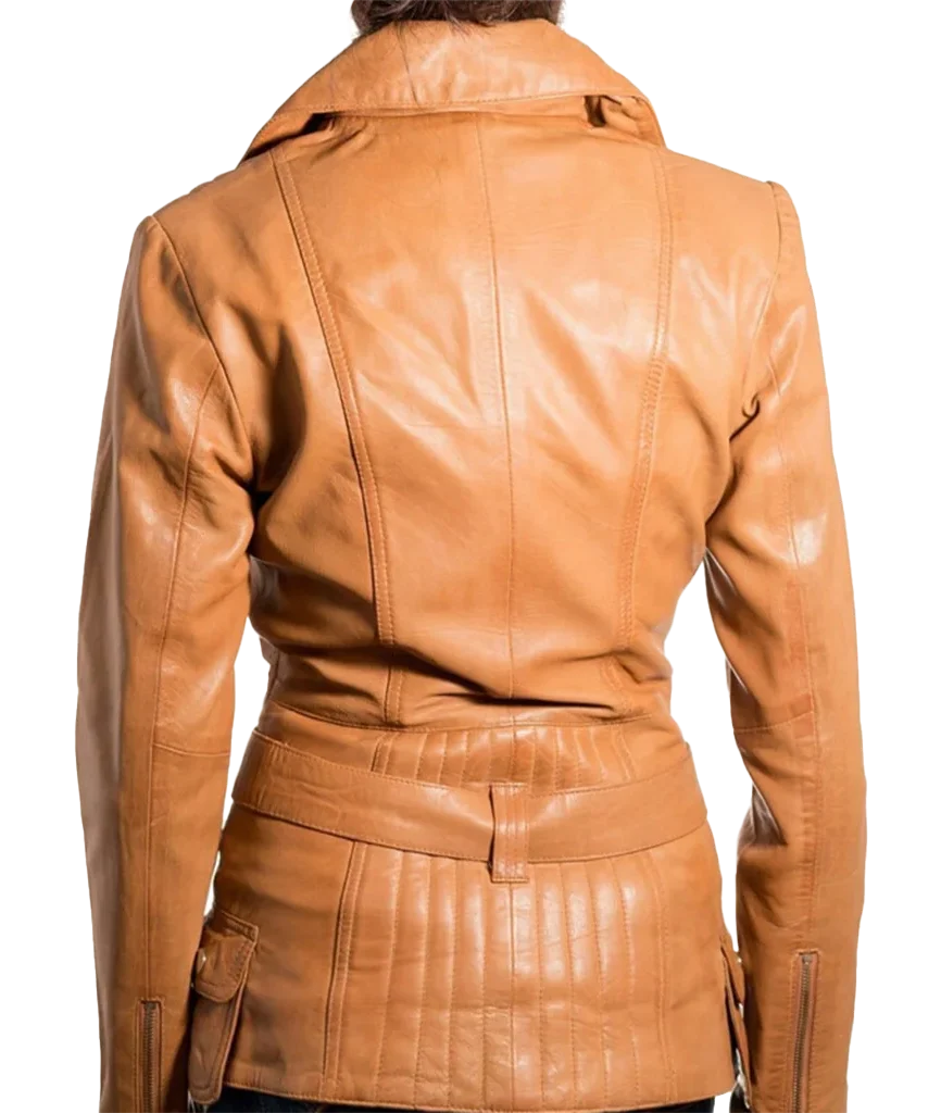 Women’s Belted Asymmetrical Leather Moto Jacket