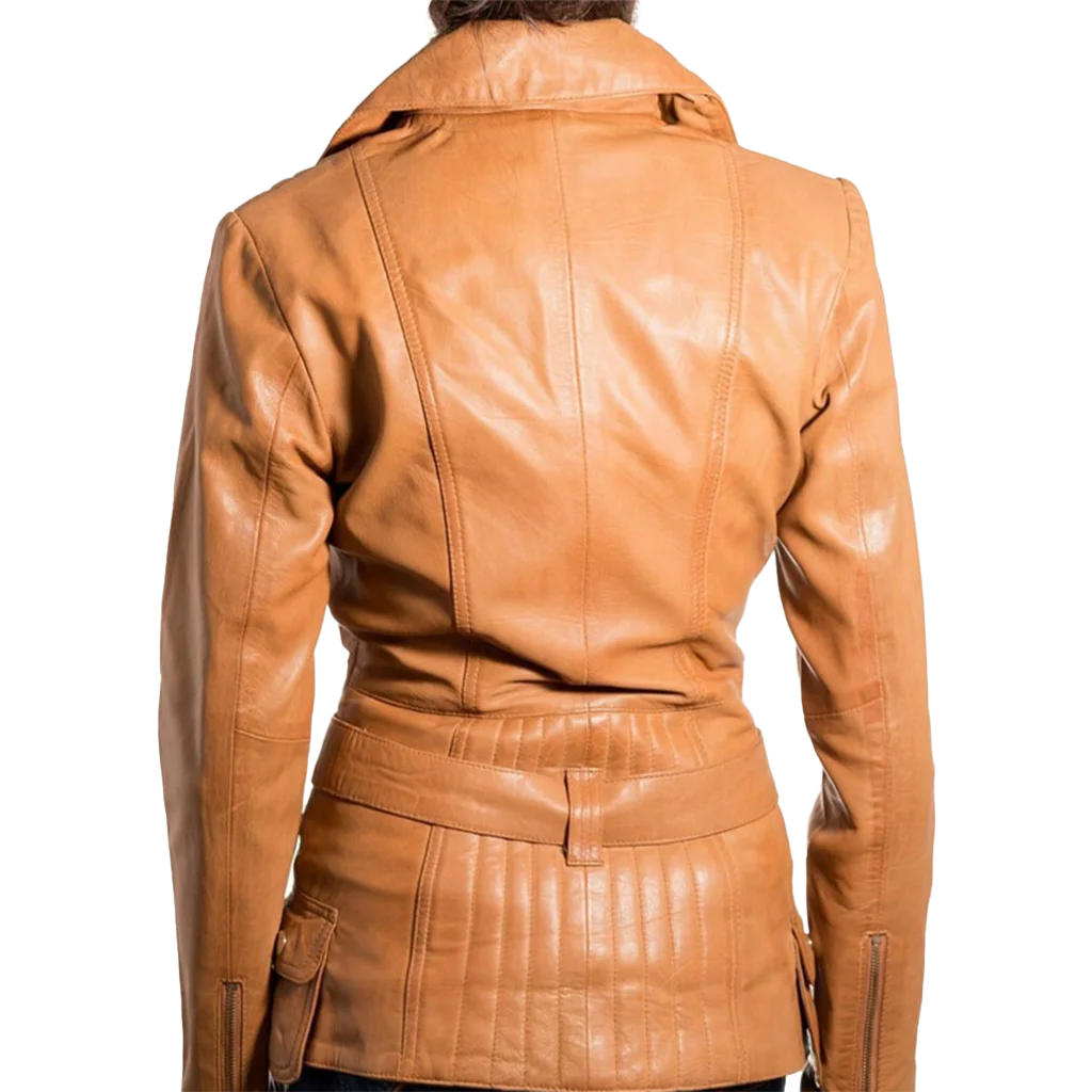 Women’s Belted Asymmetrical Leather Moto Jacket