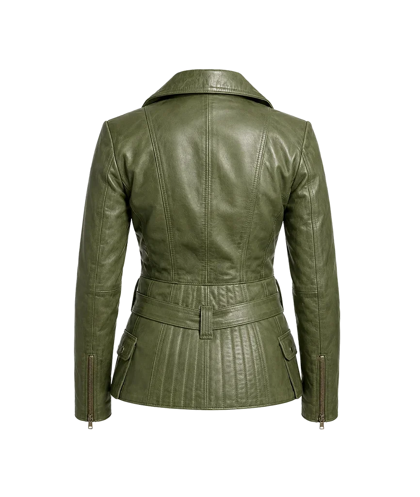 Women’s Belted Asymmetrical Leather Moto Jacket