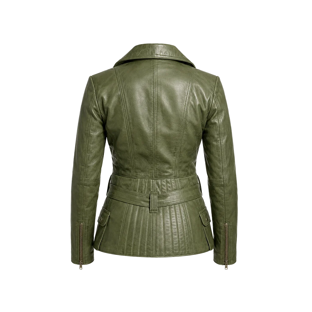 Women’s Belted Asymmetrical Leather Moto Jacket