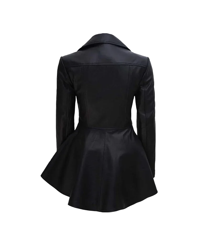 Women’s Black Lambskin Leather Asymmetrical Peplum Jacket