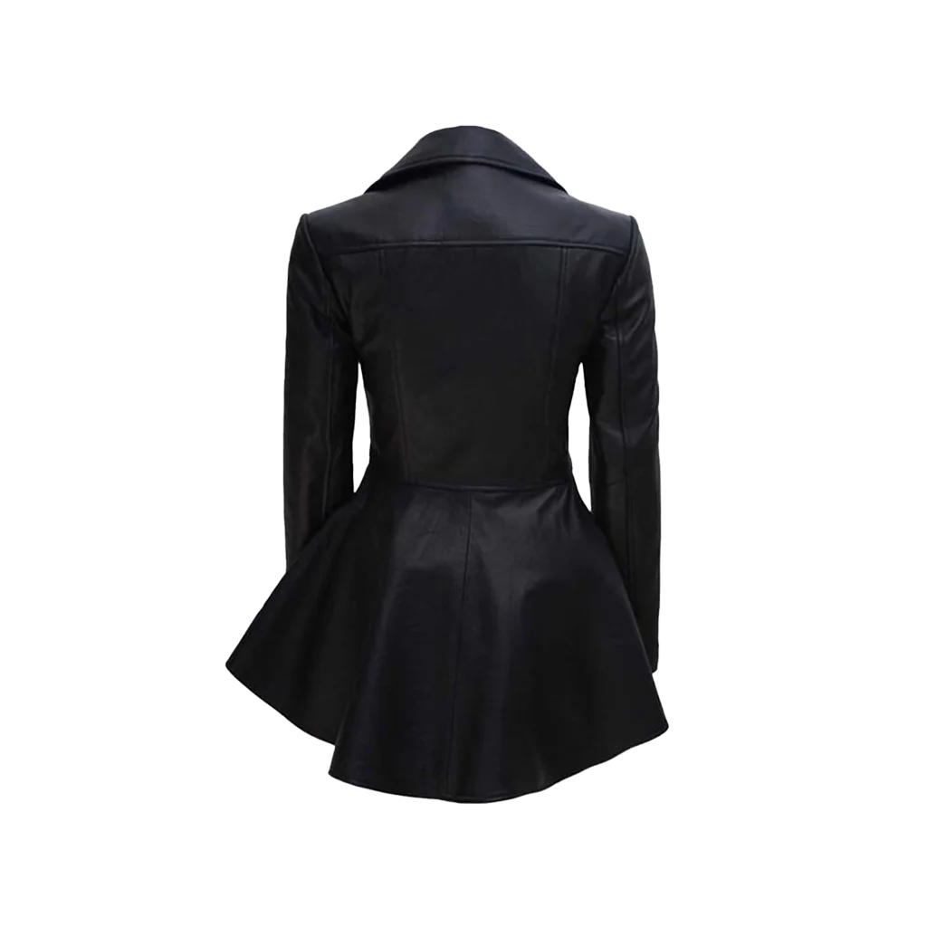 Women’s Black Lambskin Leather Asymmetrical Peplum Jacket