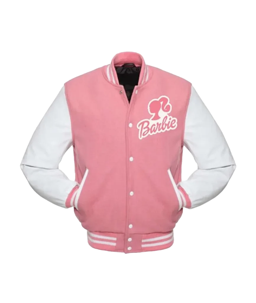 Women’s Barbie Pink and White Varsity Letterman Jacket