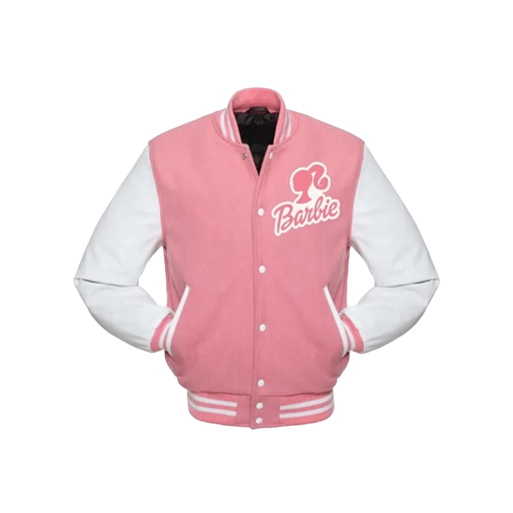 Women’s Barbie Pink and White Varsity Letterman Jacket
