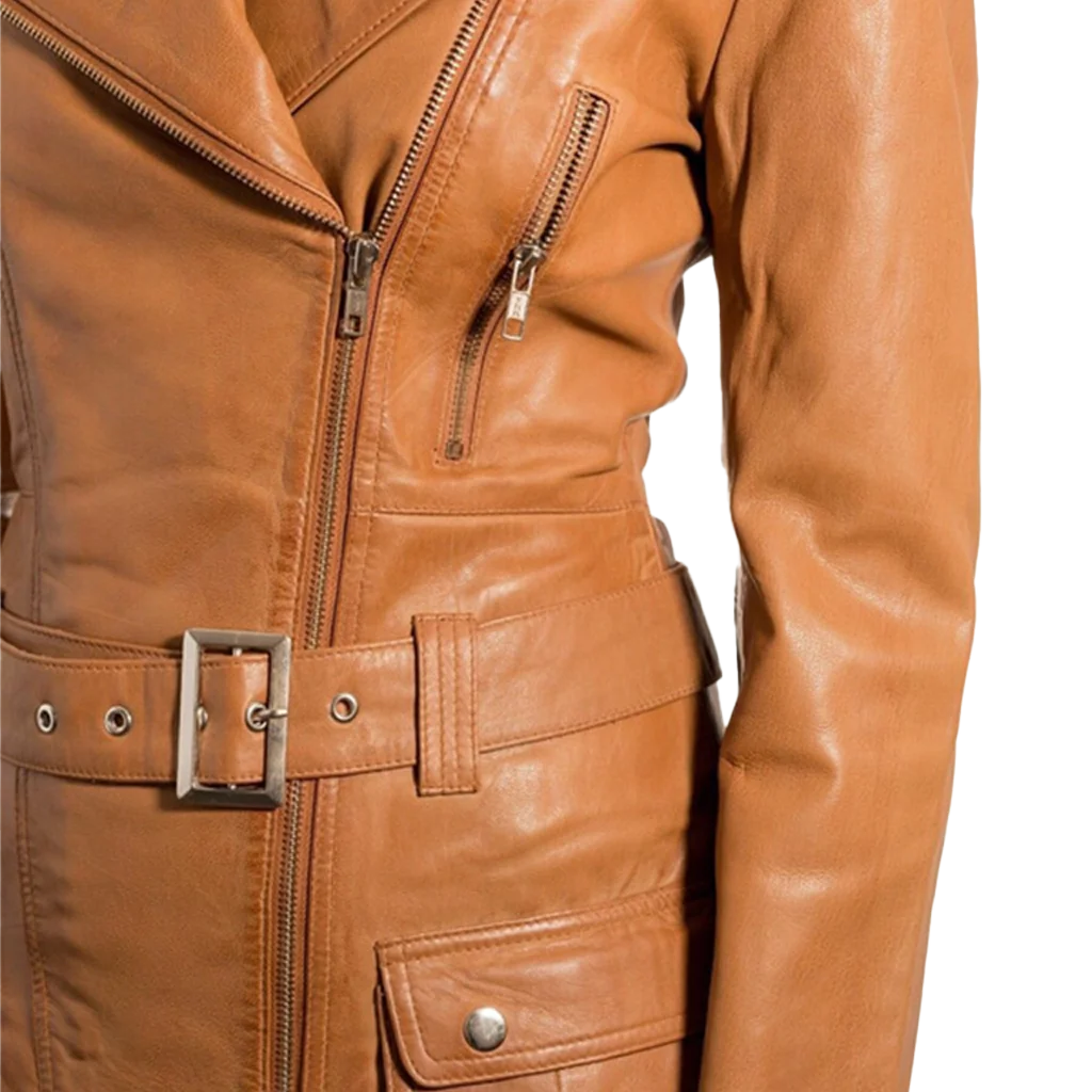 Women’s Belted Asymmetrical Leather Moto Jacket