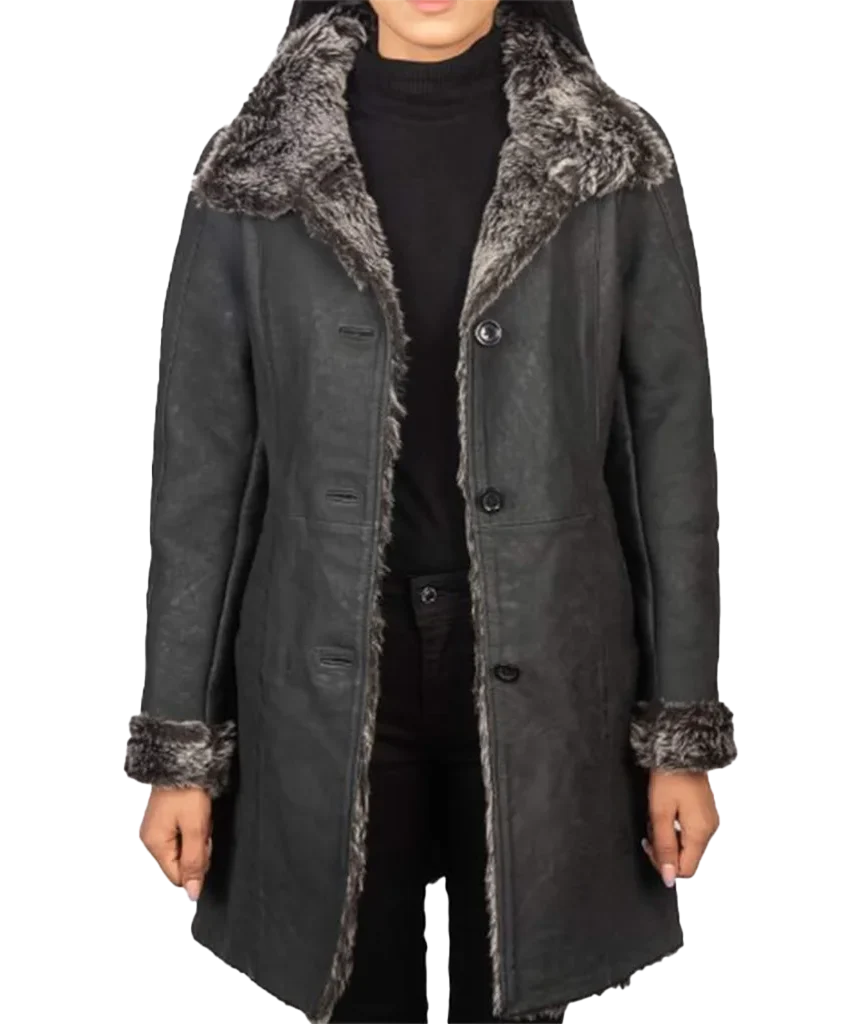 Women’s Black Faux Shearling Mid-Length Coat