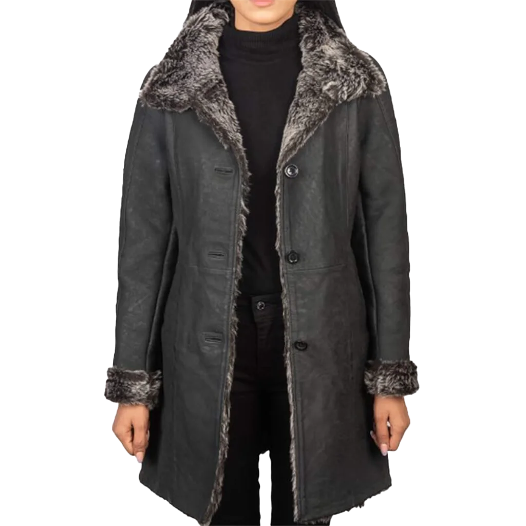 Women’s Black Faux Shearling Mid-Length Coat