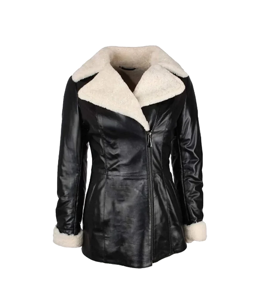 Women’s Black Leather Faux Shearling Lined Coat