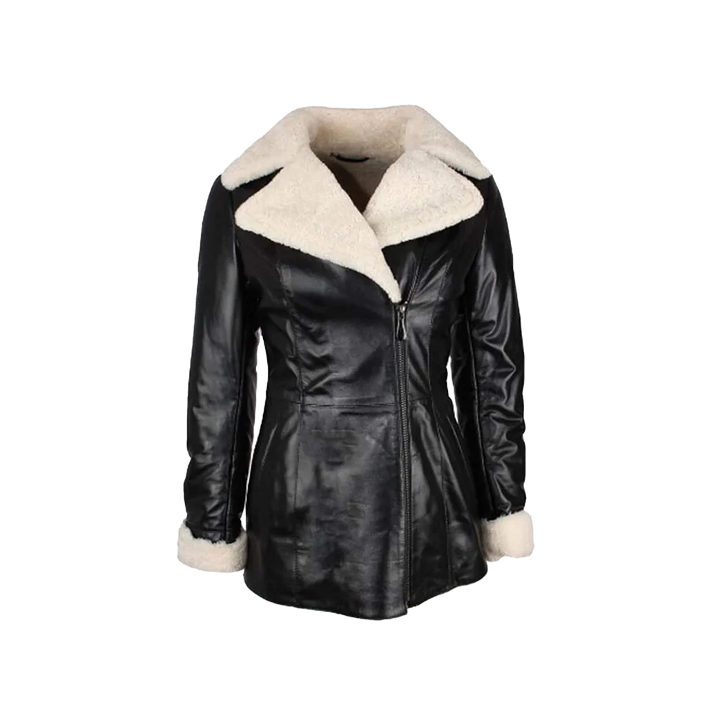 Women’s Black Leather Faux Shearling Lined Coat