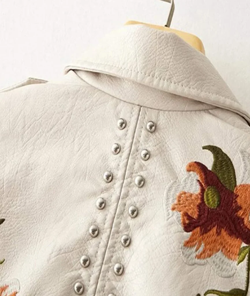 Women’s Floral Embroidered Studded Moto Jacket