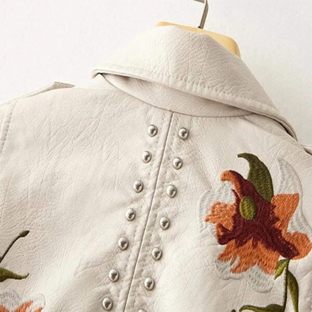 Women’s Floral Embroidered Studded Moto Jacket