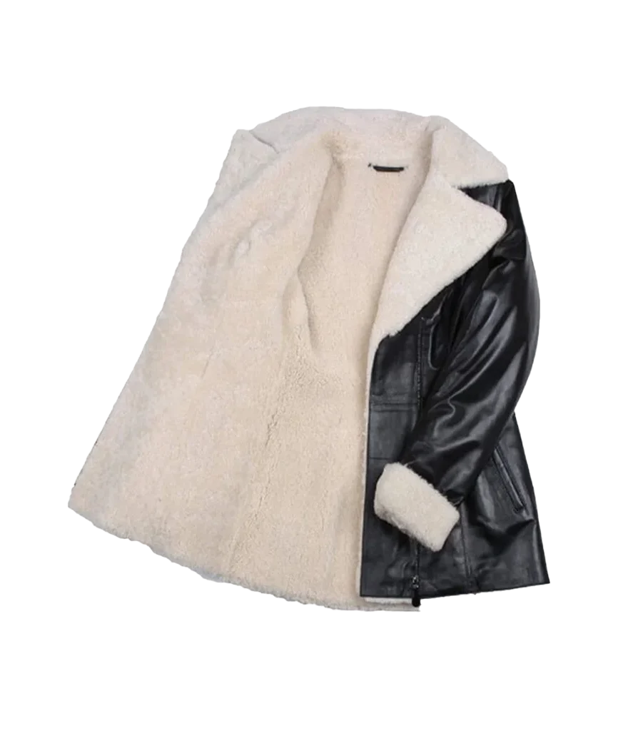 Women’s Black Leather Faux Shearling Lined Coat