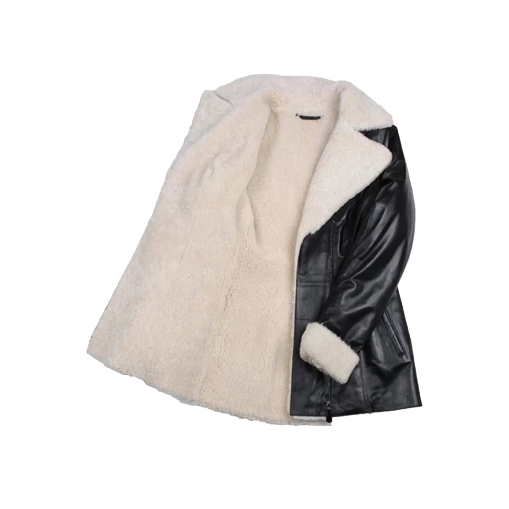 Women’s Black Leather Faux Shearling Lined Coat