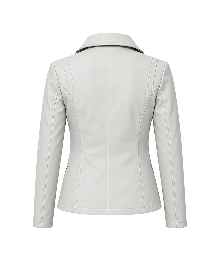 Women’s White Leather Asymmetrical Moto Jacket