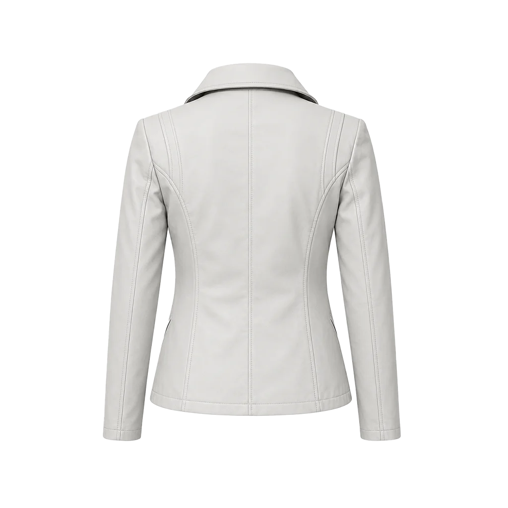 Women’s White Leather Asymmetrical Moto Jacket