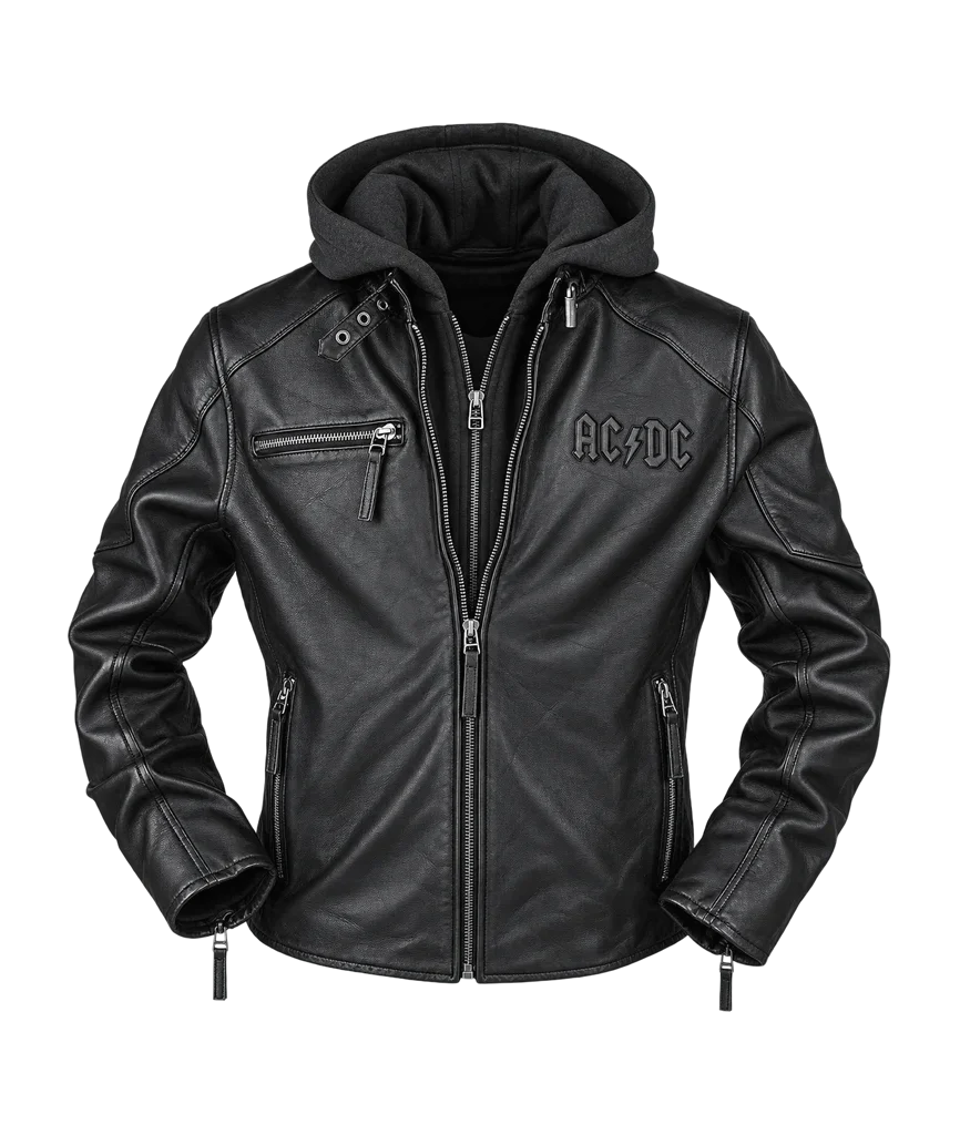 Men’s AC/DC Rock & Roll Will Never Die Leather Moto Jacket