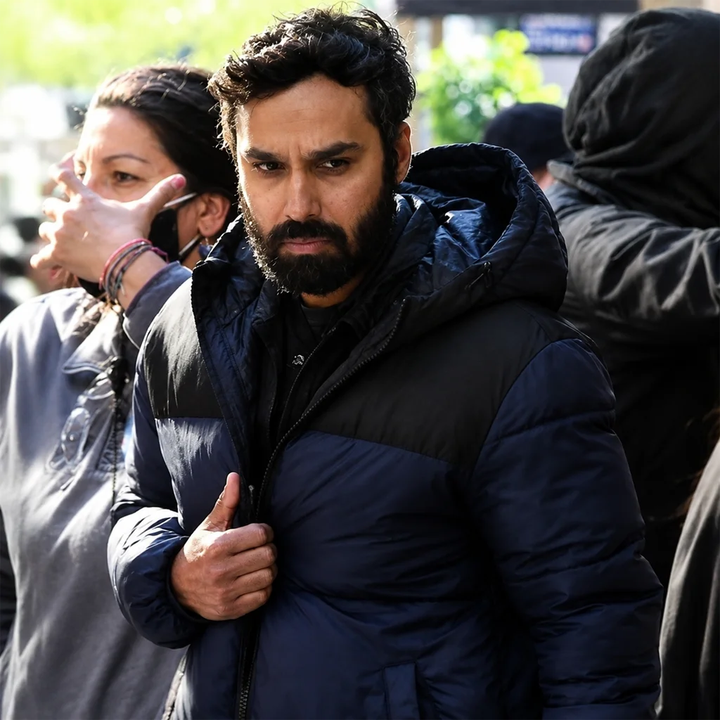 Aadesh Chopra Suspicion 2022 Kunal Nayyar Blue Puffer Jacket