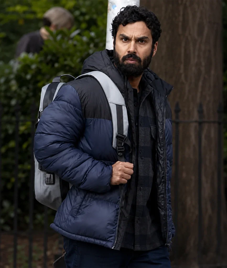 Aadesh Chopra Suspicion 2022 Kunal Nayyar Blue Puffer Jacket