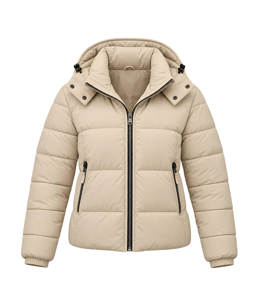 Abby Walker Fool Me Once Beige Hooded Puffer Jacket