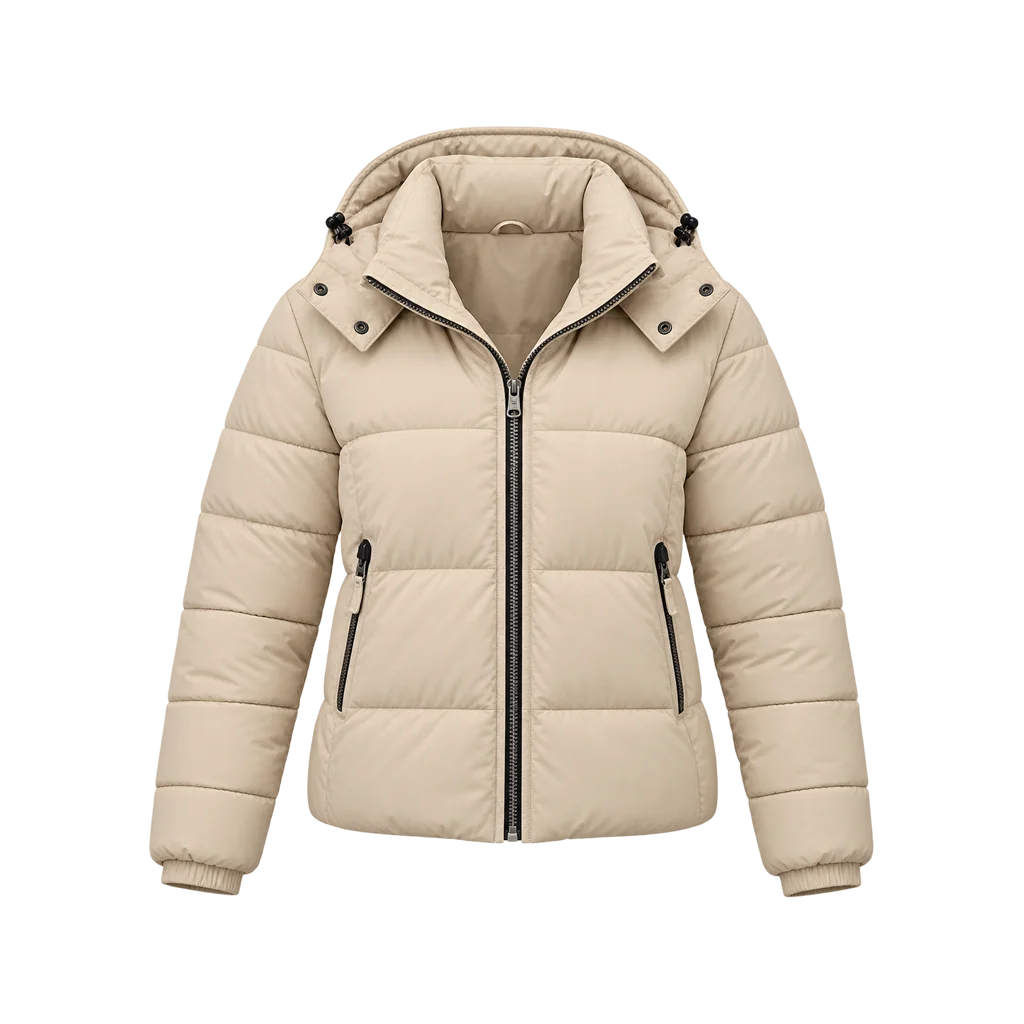 Abby Walker Fool Me Once Beige Hooded Puffer Jacket