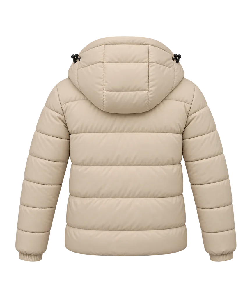 Abby Walker Fool Me Once Beige Hooded Puffer Jacket