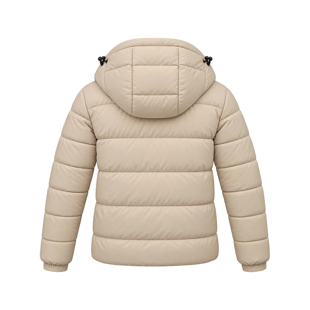 Abby Walker Fool Me Once Beige Hooded Puffer Jacket
